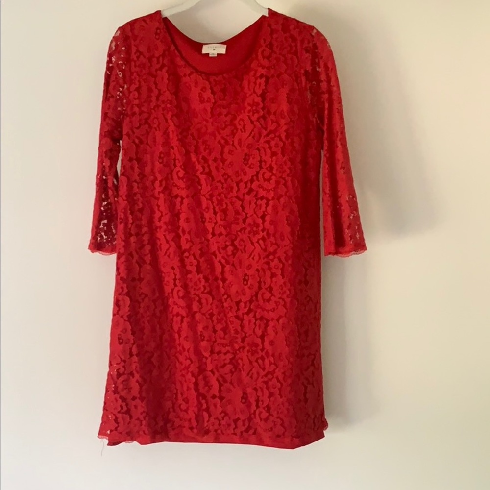 Red Lace 3/4 Sleeve Dress